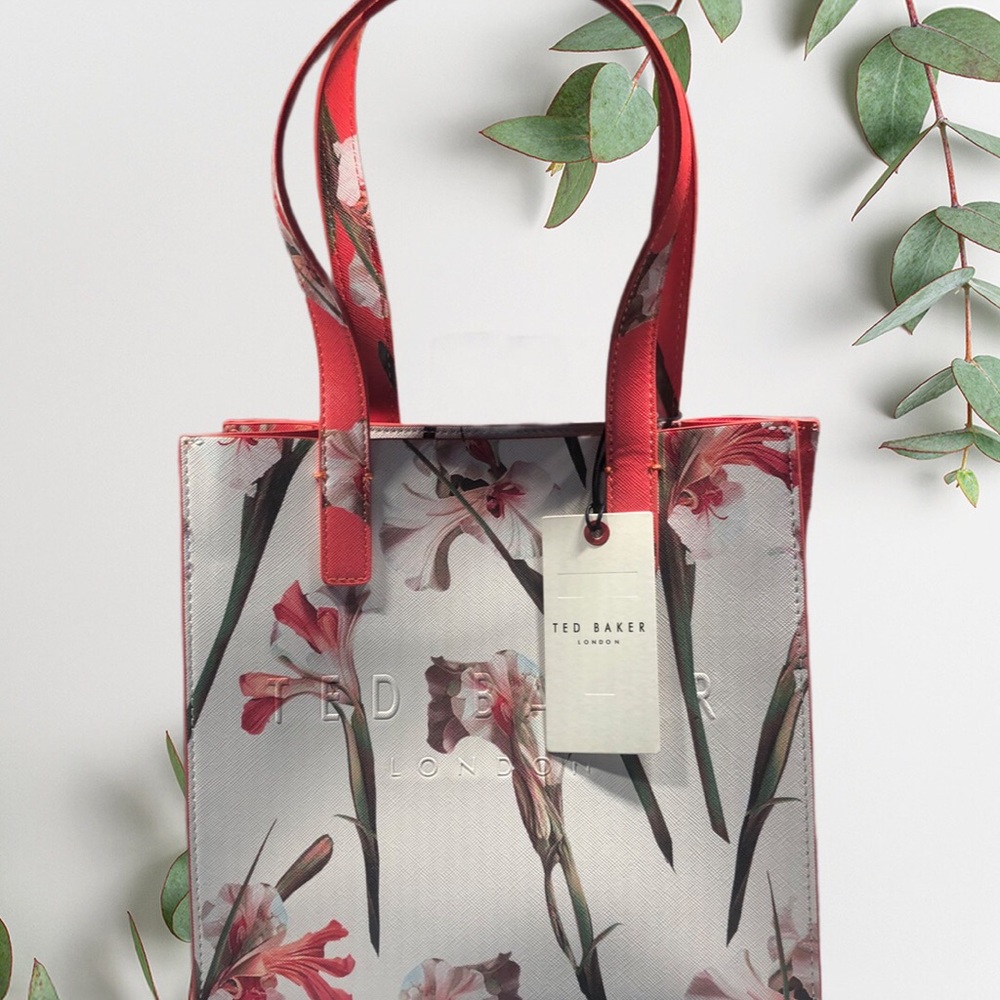 Ted Baker London Cream and Vibrant Orange Iris Floral The Icon Tote bag  NWT 🔥🔥